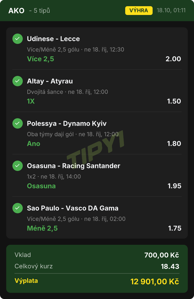 Tiket TIPY1 ze včerejška